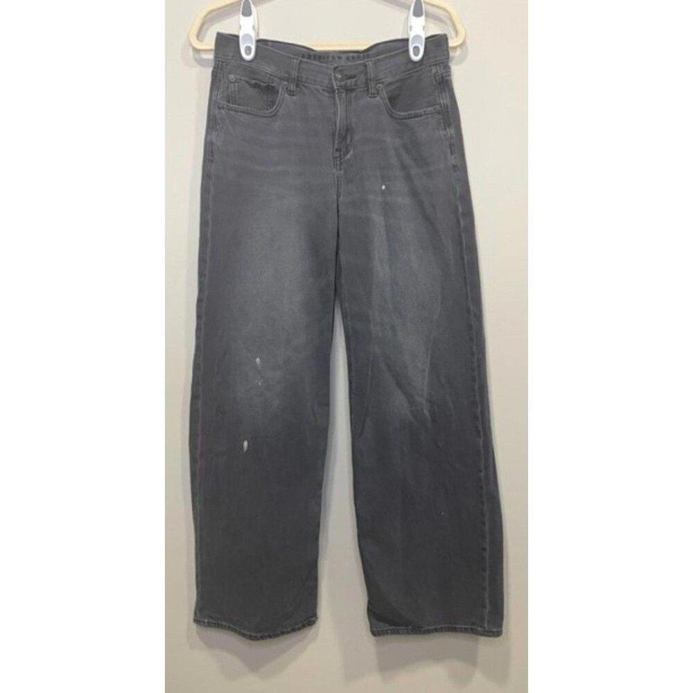 American Eagle Mom Straight Baggy Faded Black Jeans High Waist Size 2